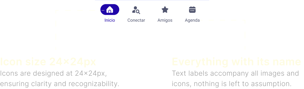 Navigation bar with icons and labels