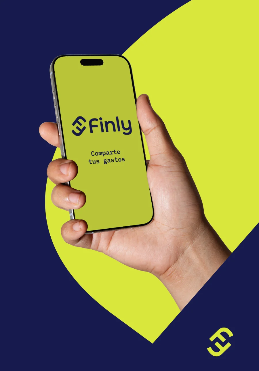 Poster: a hand holding a phone with the Finly app